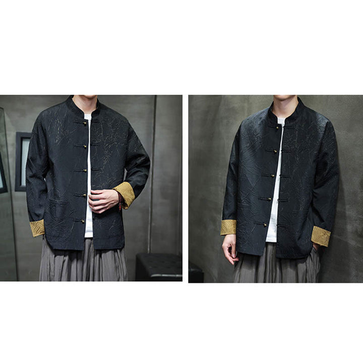 Buddha Stones Tang Suit Casual Frog-button Manches longues Nylon Hommes Veste Chemise Vêtements - image 8