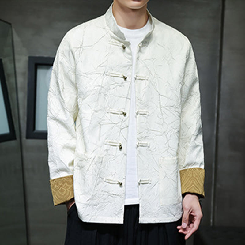 Buddha Stones Tang Suit Casual Frog-button Manches longues Nylon Hommes Veste Chemise Vêtements - Blanc - US/UK/AU46，EU56 (5XL) - image 9