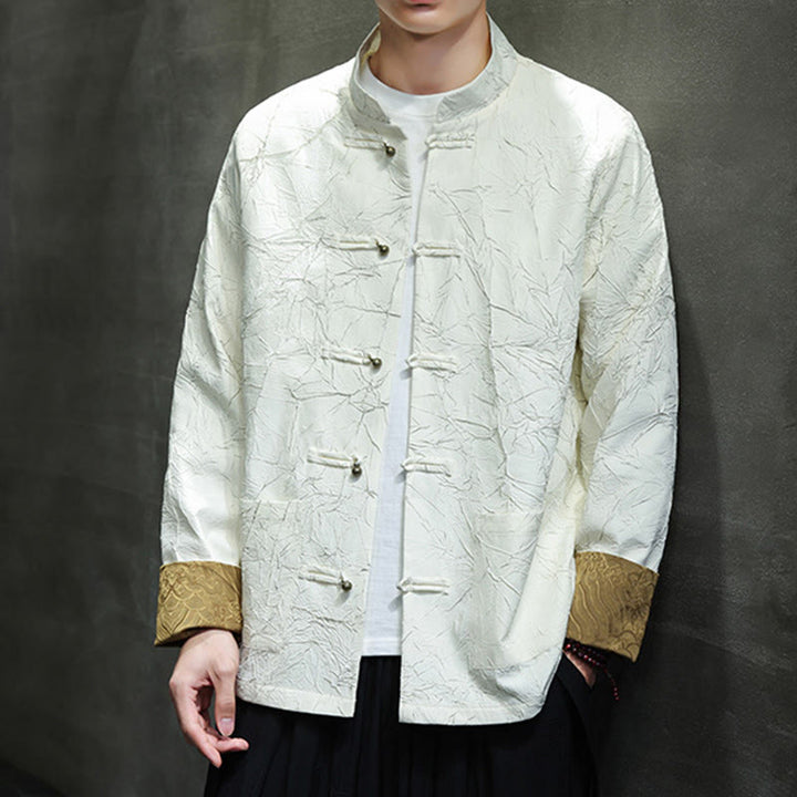 Buddha Stones Tang Suit Casual Frog-button Manches longues Nylon Hommes Veste Chemise Vêtements - image 16