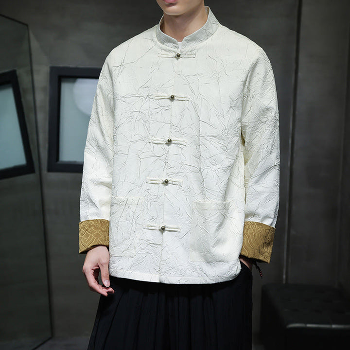 Buddha Stones Tang Suit Casual Frog-button Manches longues Nylon Hommes Veste Chemise Vêtements - image 13
