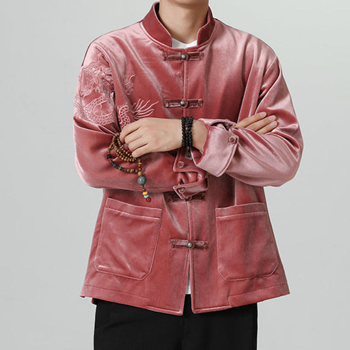 Veste en coton décontractée à boutons de grenouille pour homme avec broderie de dragon et Buddha Stones - image 8