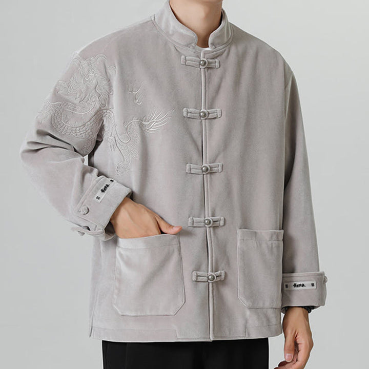 Veste en coton décontractée à boutons de grenouille pour homme avec broderie de dragon et Buddha Stones - image 14