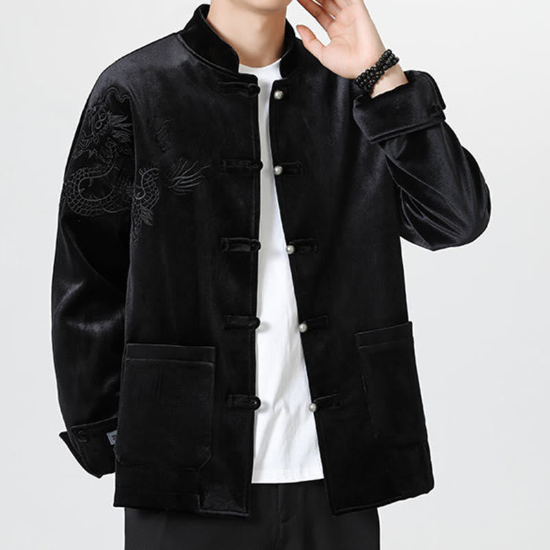 Veste en coton décontractée à boutons de grenouille pour homme avec broderie de dragon et Buddha Stones - image 20