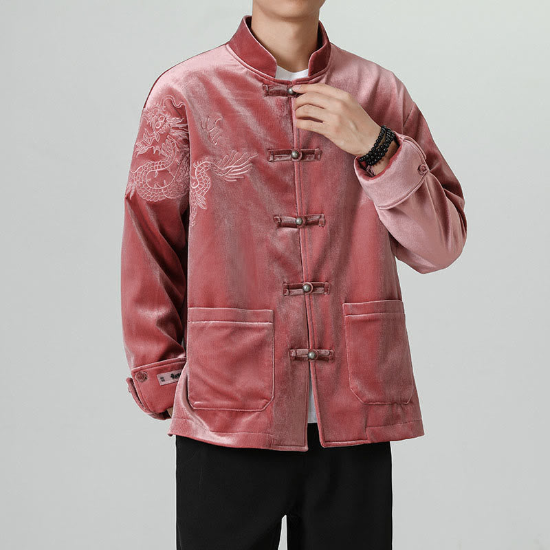 Veste en coton décontractée à boutons de grenouille pour homme avec broderie de dragon et Buddha Stones - image 7