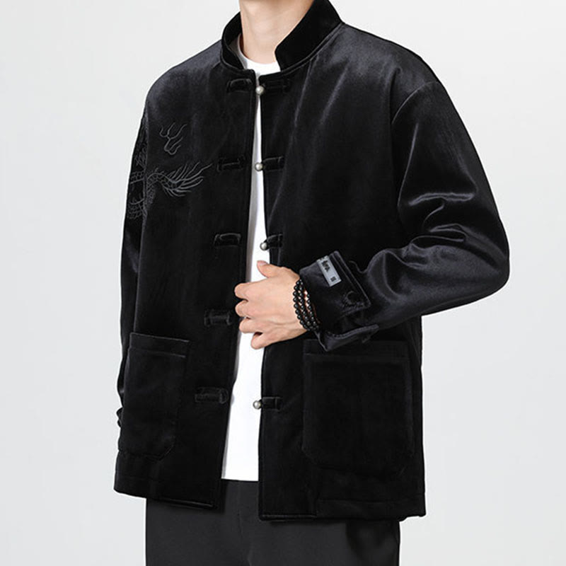 Veste en coton décontractée à boutons de grenouille pour homme avec broderie de dragon et Buddha Stones - image 21