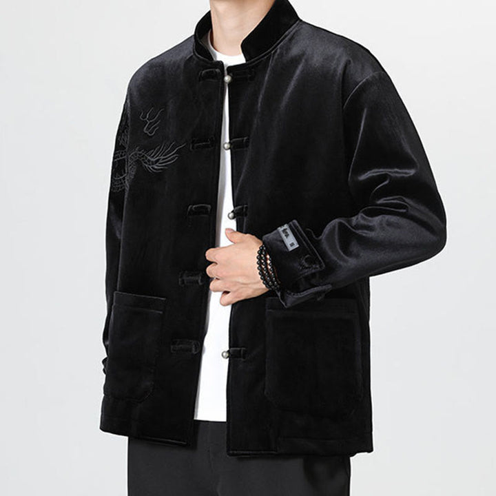 Veste en coton décontractée à boutons de grenouille pour homme avec broderie de dragon et Buddha Stones - image 21