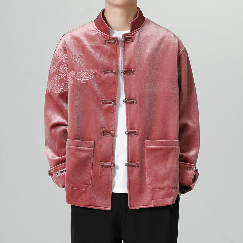Veste en coton décontractée à boutons de grenouille pour homme avec broderie de dragon et Buddha Stones - image 5