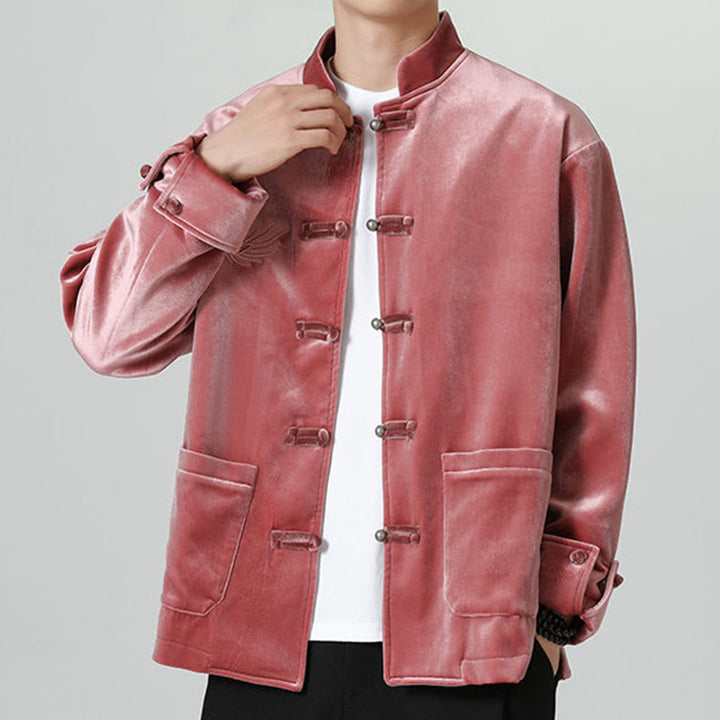 Veste en coton décontractée à boutons de grenouille pour homme avec broderie de dragon et Buddha Stones - image 2