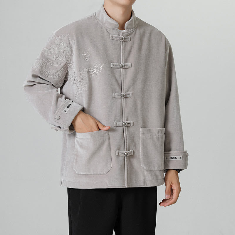 Veste en coton décontractée à boutons de grenouille pour homme avec broderie de dragon et Buddha Stones - image 18