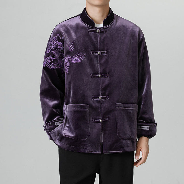 Veste en coton décontractée à boutons de grenouille pour homme avec broderie de dragon et Buddha Stones - image 32