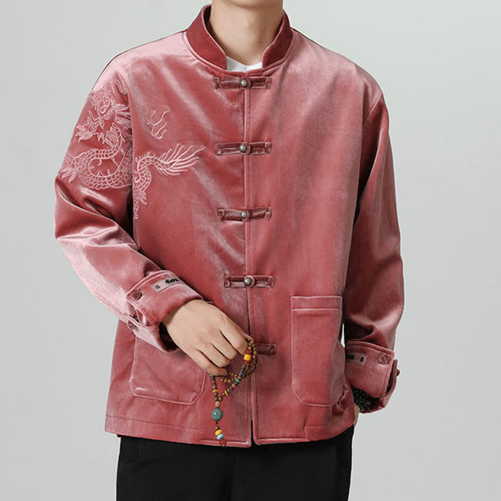 Veste en coton décontractée à boutons de grenouille pour homme avec broderie de dragon et Buddha Stones - image 8