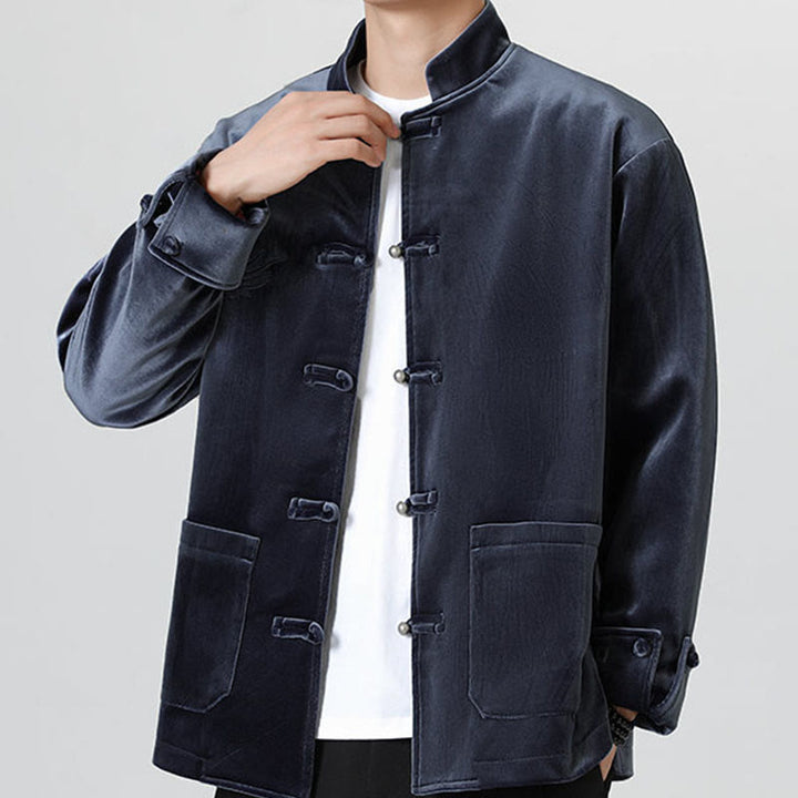 Veste en coton décontractée à boutons de grenouille pour homme avec broderie de dragon et Buddha Stones - image 27