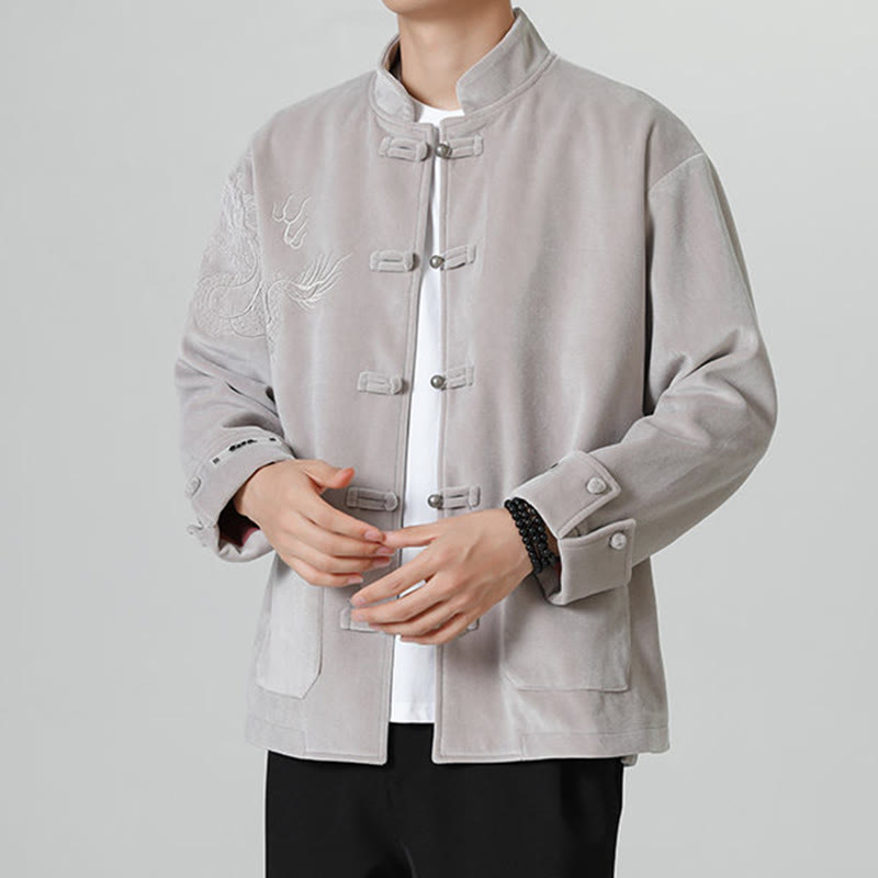 Veste en coton décontractée à boutons de grenouille pour homme avec broderie de dragon et Buddha Stones - image 12