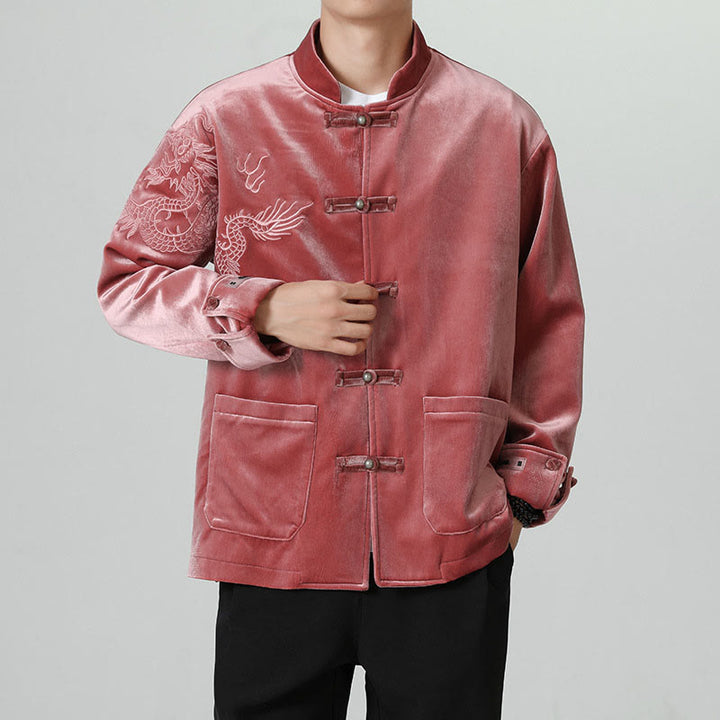 Veste en coton décontractée à boutons de grenouille pour homme avec broderie de dragon et Buddha Stones - image 5