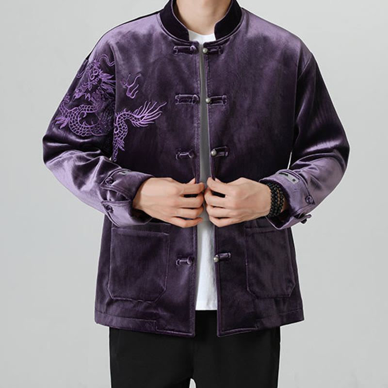 Veste en coton décontractée à boutons de grenouille pour homme avec broderie de dragon et Buddha Stones - image 33