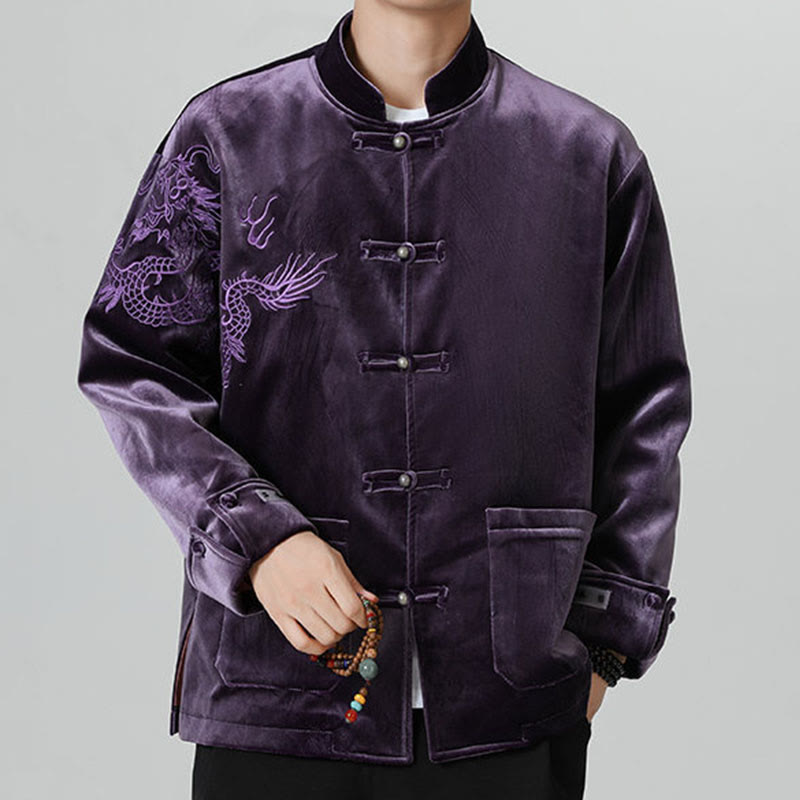 Veste en coton décontractée à boutons de grenouille pour homme avec broderie de dragon et Buddha Stones - image 37