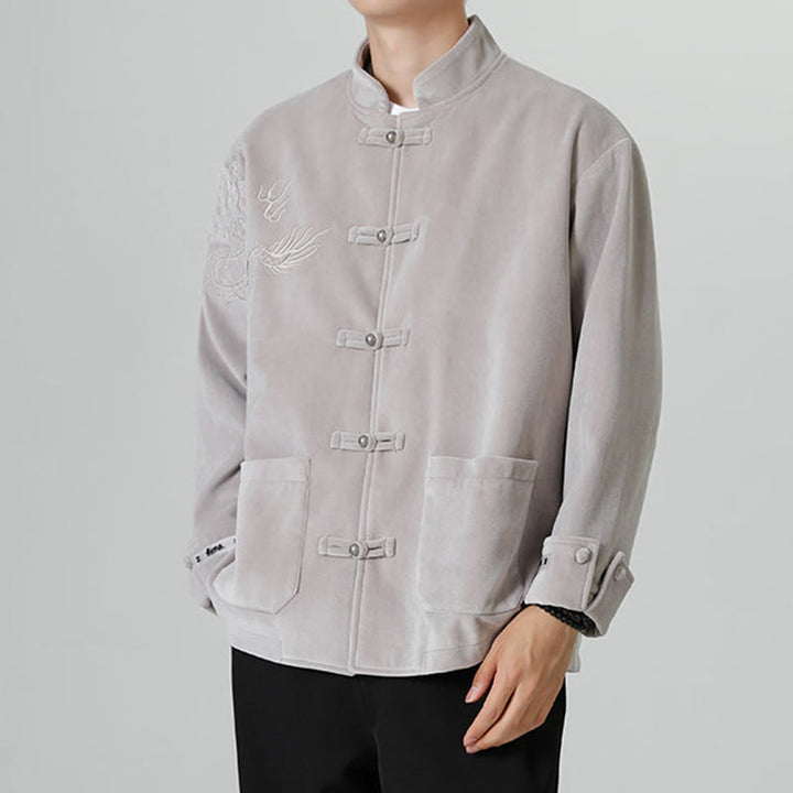 Veste en coton décontractée à boutons de grenouille pour homme avec broderie de dragon et Buddha Stones - image 17