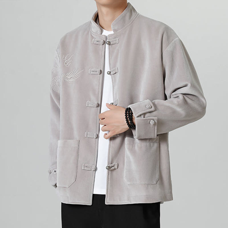 Veste en coton décontractée à boutons de grenouille pour homme avec broderie de dragon et Buddha Stones - image 13