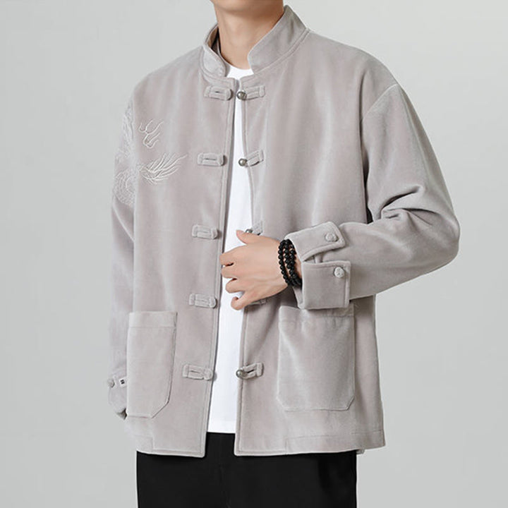 Veste en coton décontractée à boutons de grenouille pour homme avec broderie de dragon et Buddha Stones - image 13