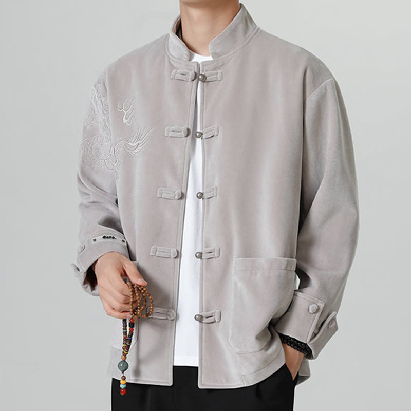 Veste en coton décontractée à boutons de grenouille pour homme avec broderie de dragon et Buddha Stones - image 12
