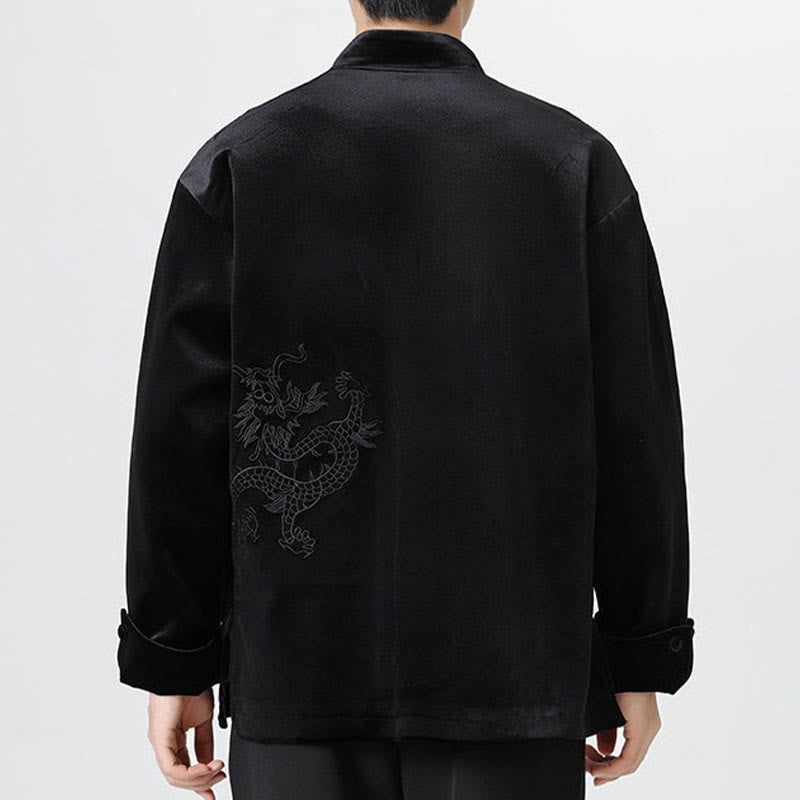 Veste en coton décontractée à boutons de grenouille pour homme avec broderie de dragon et Buddha Stones - image 24