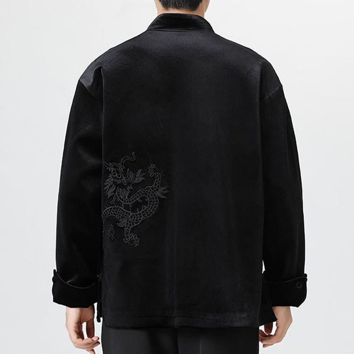 Veste en coton décontractée à boutons de grenouille pour homme avec broderie de dragon et Buddha Stones - image 24