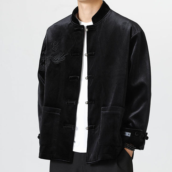 Veste en coton décontractée à boutons de grenouille pour homme avec broderie de dragon et Buddha Stones - image 20