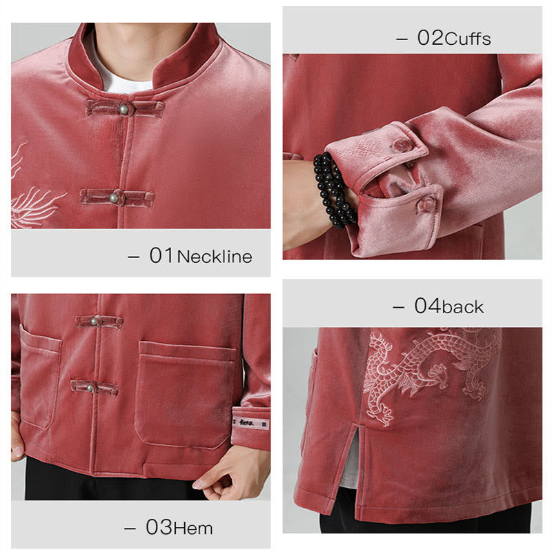 Veste en coton décontractée à boutons de grenouille pour homme avec broderie de dragon et Buddha Stones - image 9
