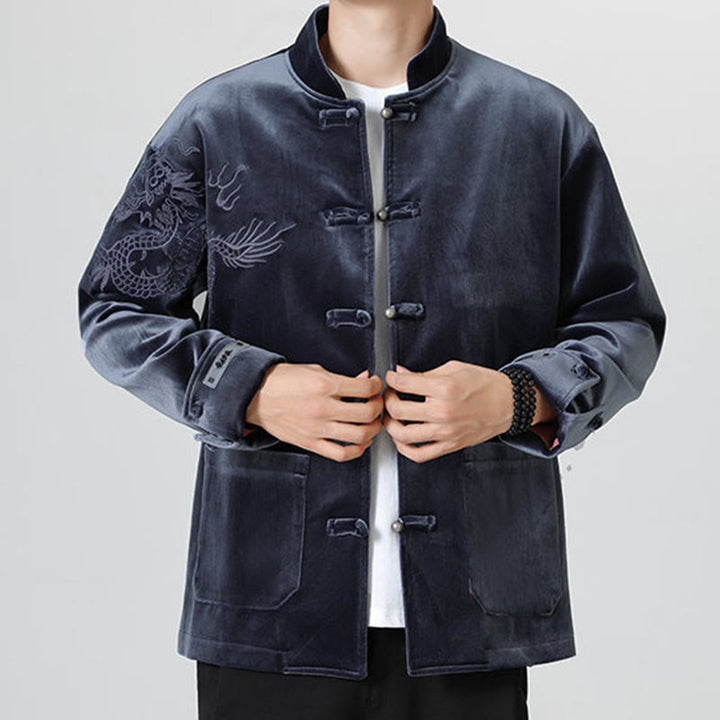 Veste en coton décontractée à boutons de grenouille pour homme avec broderie de dragon et Buddha Stones - image 28