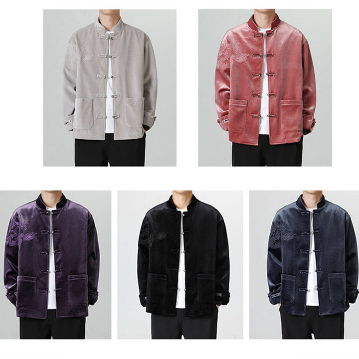 Veste en coton décontractée à boutons de grenouille pour homme avec broderie de dragon et Buddha Stones - image 37