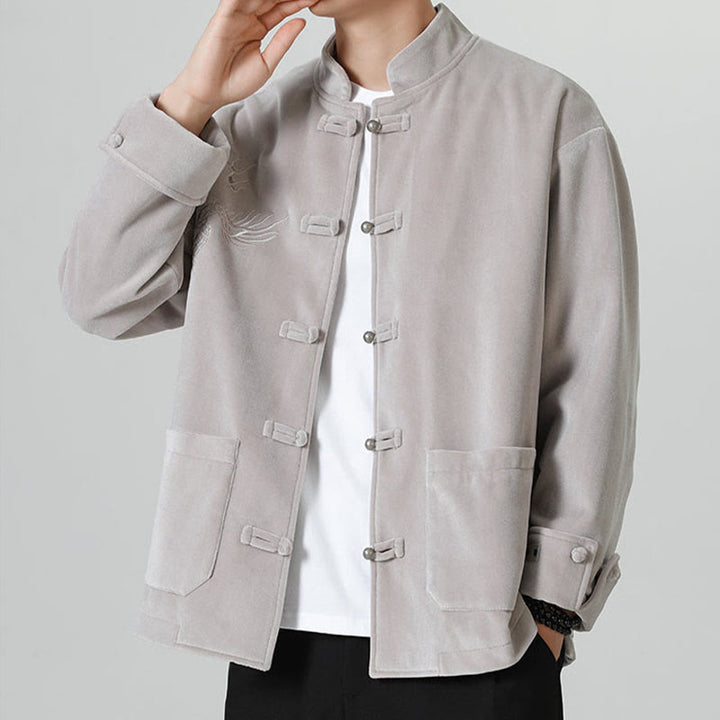 Veste en coton décontractée à boutons de grenouille pour homme avec broderie de dragon et Buddha Stones - image 15