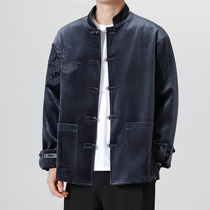 Veste en coton décontractée à boutons de grenouille pour homme avec broderie de dragon et Buddha Stones - image 29