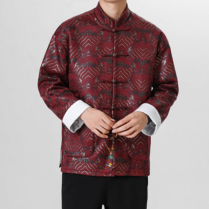 Chemise longue en forme de vague pour homme, costume chinois Tang avec boutons en cuivre et Buddha Stones - image 8