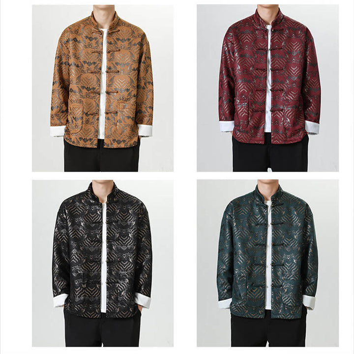 Chemise longue en forme de vague pour homme, costume chinois Tang avec boutons en cuivre et Buddha Stones - image 28