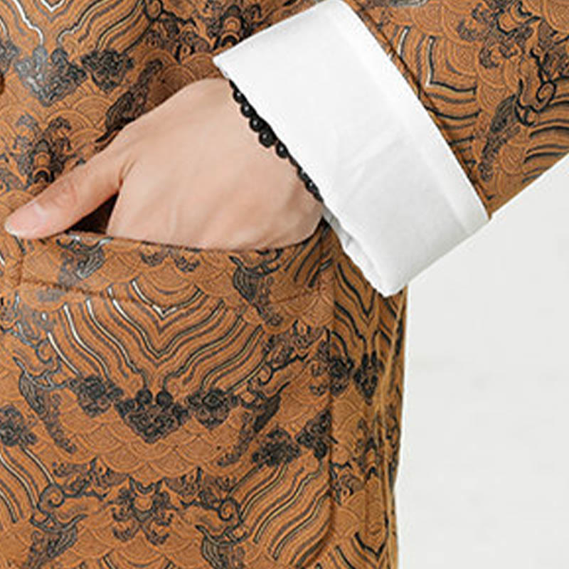 Chemise longue en forme de vague pour homme, costume chinois Tang avec boutons en cuivre et Buddha Stones - image 27