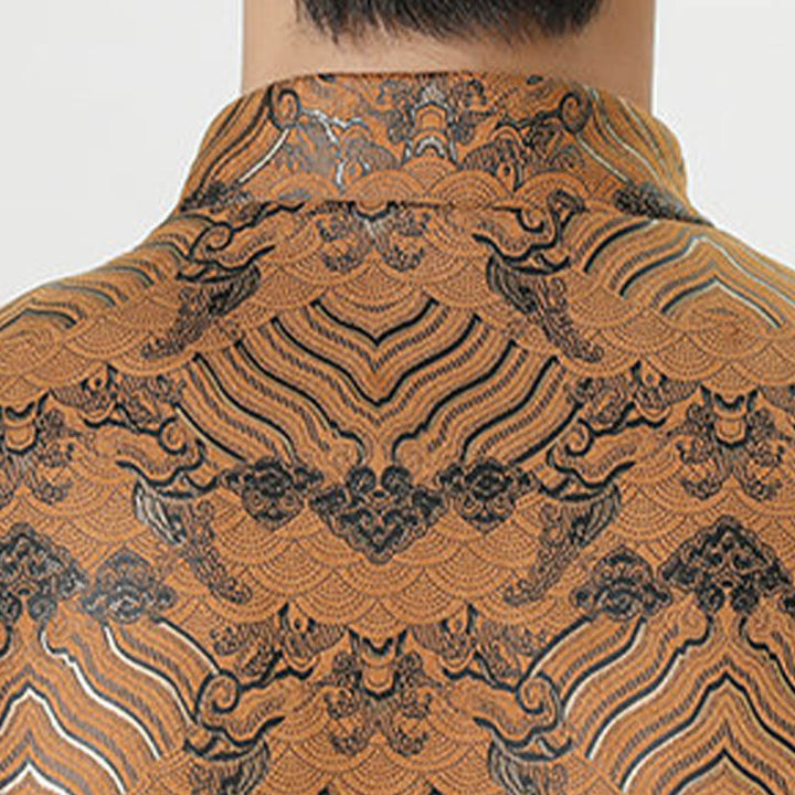 Chemise longue en forme de vague pour homme, costume chinois Tang avec boutons en cuivre et Buddha Stones - image 24