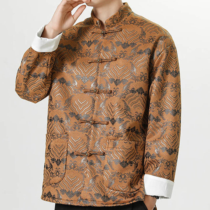 Chemise longue en forme de vague pour homme, costume chinois Tang avec boutons en cuivre et Buddha Stones - image 24