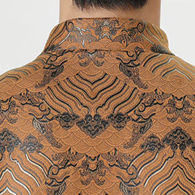 Chemise longue en forme de vague pour homme, costume chinois Tang avec boutons en cuivre et Buddha Stones - image 24