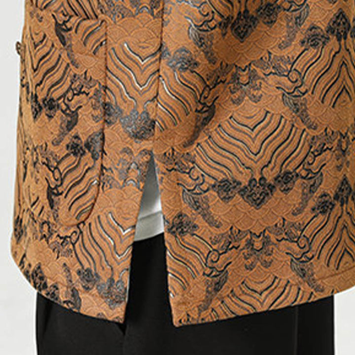 Chemise longue en forme de vague pour homme, costume chinois Tang avec boutons en cuivre et Buddha Stones - image 26