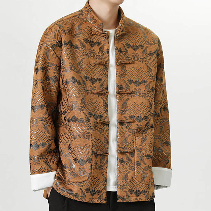 Chemise longue en forme de vague pour homme, costume chinois Tang avec boutons en cuivre et Buddha Stones - image 19