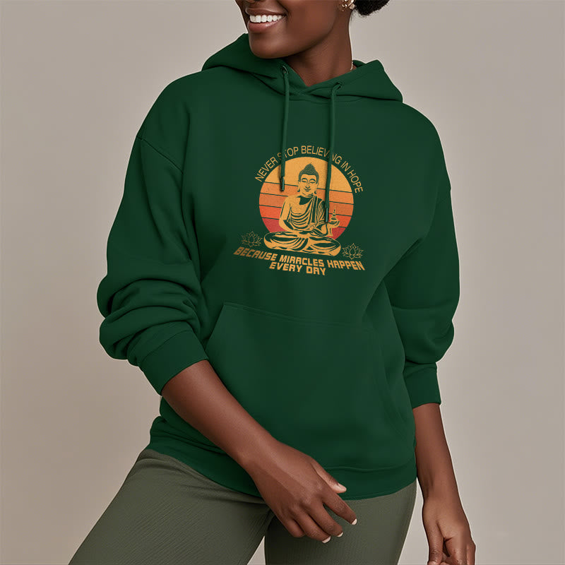 Les Buddha Stones ne cessent jamais de croire en l'espoir Bouddha Sweat à capuche doublé en polaire polyester