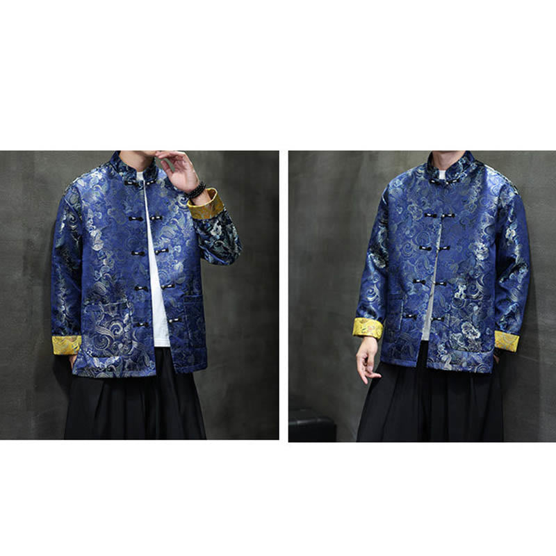Costume Tang chinois à boutons de grenouille Buddha Stones, chemise longue à col montant, veste pour hommes - image 31