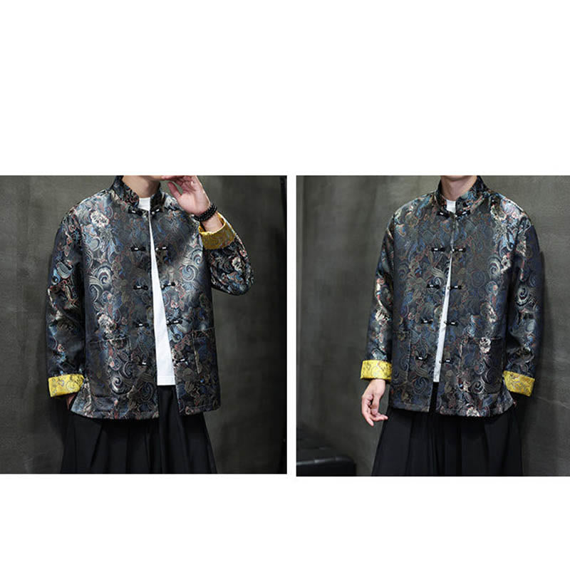 Costume Tang chinois à boutons de grenouille Buddha Stones, chemise longue à col montant, veste pour hommes - image 7