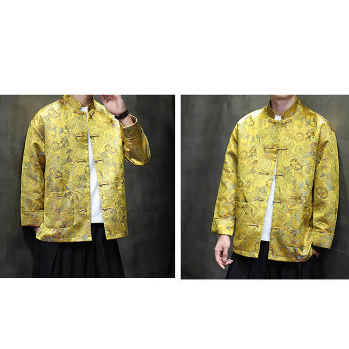 Costume Tang chinois à boutons de grenouille Buddha Stones, chemise longue à col montant, veste pour hommes - image 24