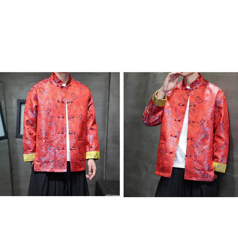 Costume Tang chinois à boutons de grenouille Buddha Stones, chemise longue à col montant, veste pour hommes - image 16