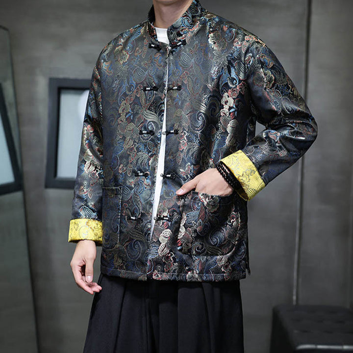 Costume Tang chinois à boutons de grenouille Buddha Stones, chemise longue à col montant, veste pour hommes - image 4