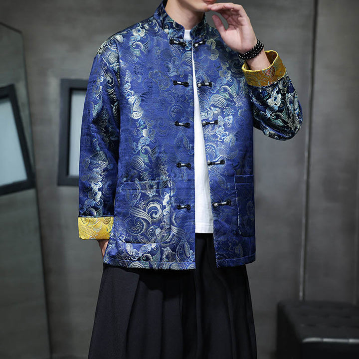 Costume Tang chinois à boutons de grenouille Buddha Stones, chemise longue à col montant, veste pour hommes - image 29