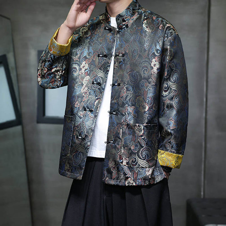 Costume Tang chinois à boutons de grenouille Buddha Stones, chemise longue à col montant, veste pour hommes - image 5