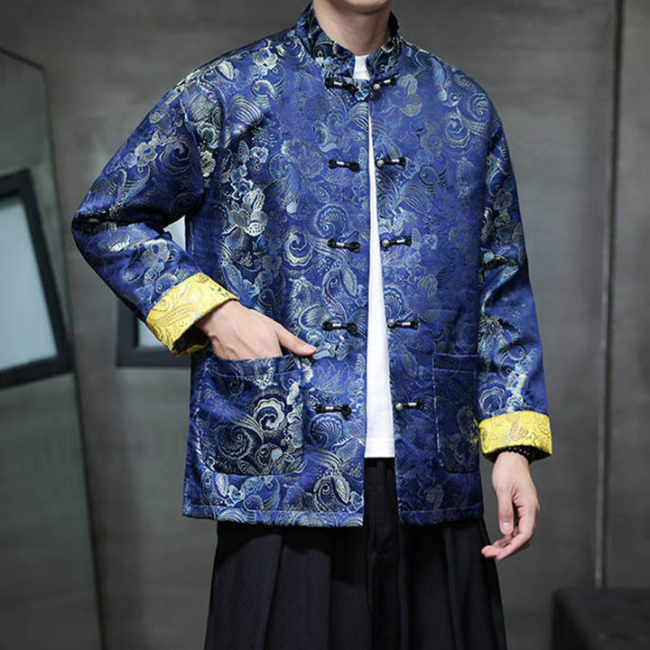 Costume Tang chinois à boutons de grenouille Buddha Stones, chemise longue à col montant, veste pour hommes - image 26