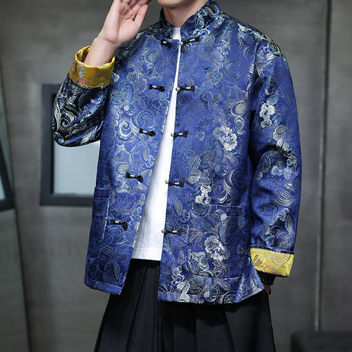 Costume Tang chinois à boutons de grenouille Buddha Stones, chemise longue à col montant, veste pour hommes - image 27